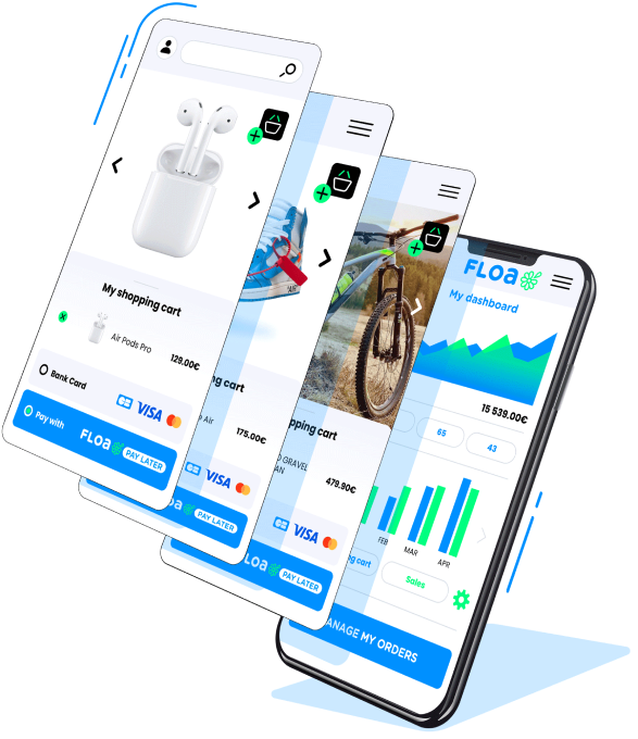 Ecommerce screens with Floa Pay Floa Pay Buy Now Pay Later