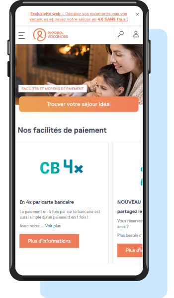 Payment in 4 instalments for Pierre & Vacances